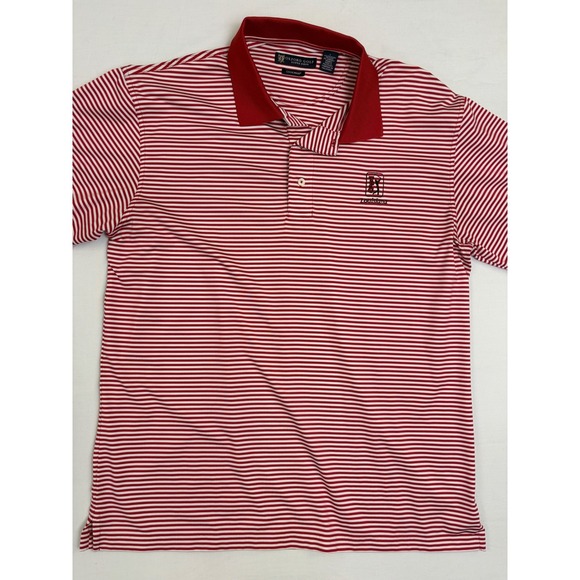 TPC Louisiana Oxford Golf Super Dry Polo Shirt Mens Large Red White Striped - Picture 2 of 9